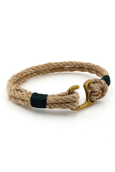 Solfera Beige Men's Bracelet - Rope Green Braid with Bronze Metal Hook M057B