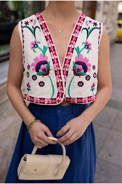urban royce ZR Çiçek Nakış İşlemeli Yelek