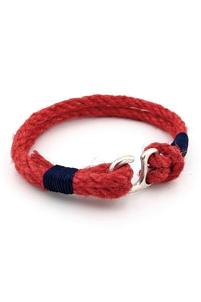 Solfera Men's Bracelet M055A - Red Rope, Navy Blue Braid, Metal Hook
