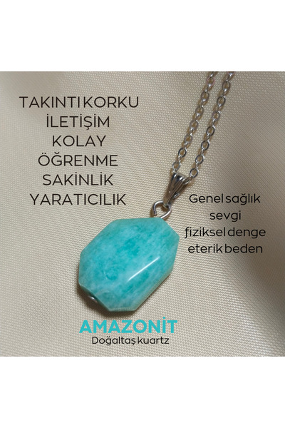 kuartz Amazonit Taşı Sertifikalı Kolye. Uzman Tarafından Onaylanmış Test Edil...