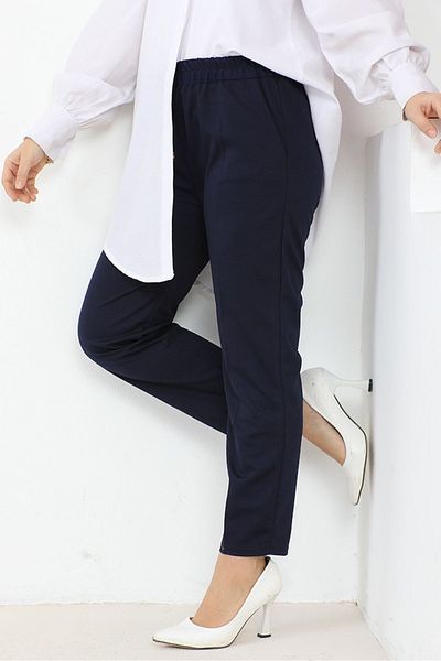 Bestenur Zülal Elastic Waist Pocket Trousers 651 - Navy Blue