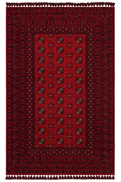 Eko Halı Buhari Bhr04 Yıkanabilir Kırmızı Kilim Dokuma Afgan Salon Mutfak Hal...