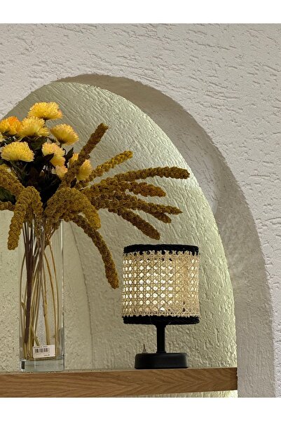 Maison Avf Hazeran & Rattan Masa Üstü Kablosuz Pilli Abajur Masa Lambası Siyah