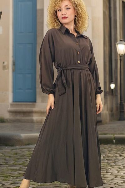 yagmurberen Πουκάμισο με γιακά Ζώνη Λεπτομέρεια Φούστα με μισό κουμπί Φόρεμα Aerobin