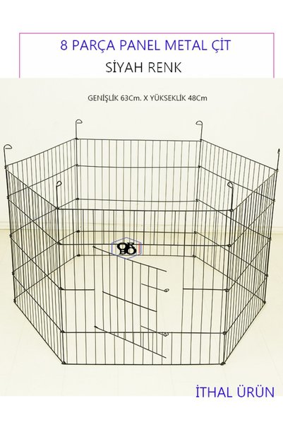 ORBO Köpek Çiti Oyun Eğitim Alanı 60cmx48cm- 8 Parça Panel Çit- Siyah Renk Okkcs-02