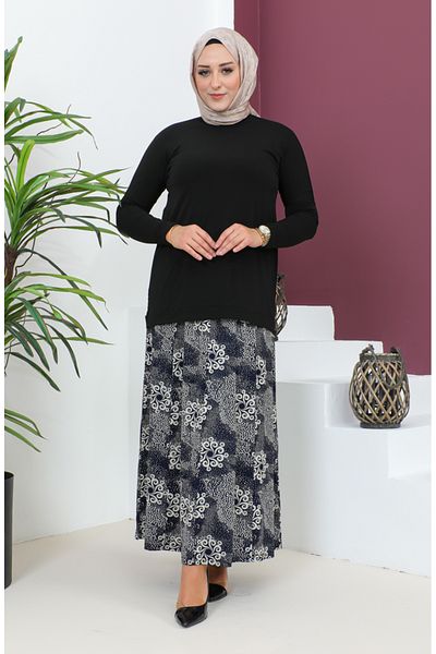 sefamerve Fusta din viscoza bleumarin - Marime Plus, Piesa, 4360N-02