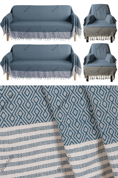 Bumedo طقم غطاء أريكة سرير أريكة منسوج من القطن المفرد والثلاثي من بولدان 3-3-1-1 - بنزين
