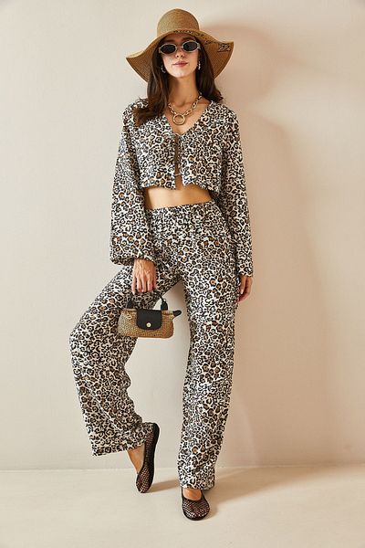 XHAN Leopard Patterned Brown Casual Set - 5YXK8-48716-18