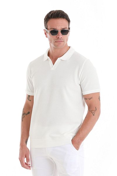Hatemoğlu Λευκό βαμβακερό μπλουζάκι με γιακά Polo - Regular Fit
