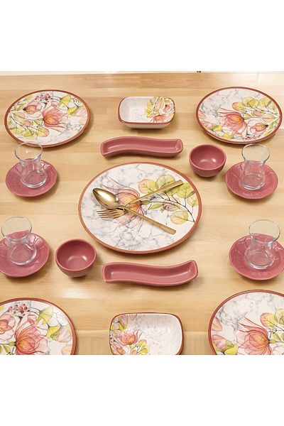 Akkoyunlu home Floral Patterned Breakfast Set for 4 People - 19 Piece Set