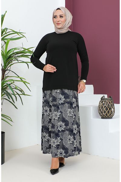 sefamerve Fusta din viscoza bleumarin - Marime Plus, Piesa, 4360N-02