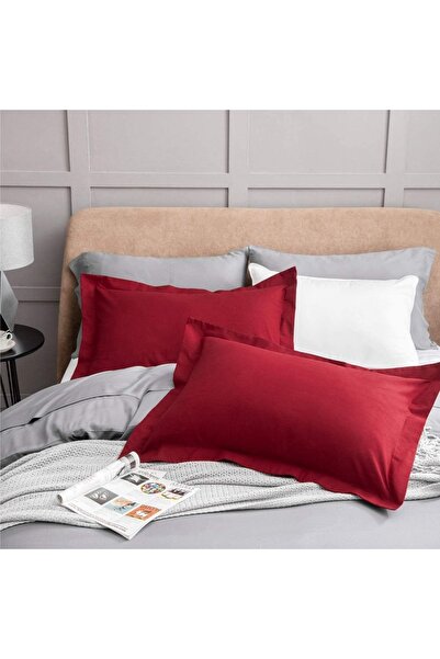 EVYA Soft Textured Skin Friendly 100% Cotton Burgundy Flounce Edge Pillow Case 50X70 cm 2 Pieces Decorative