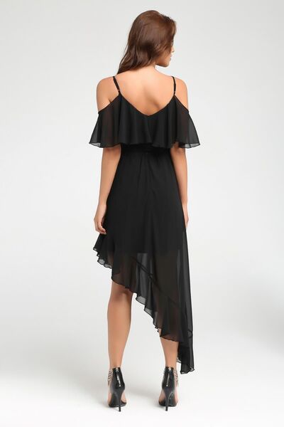 Laranor Women's Black Flounce Detail Dress on Shoulder and Skirt 17L5332
