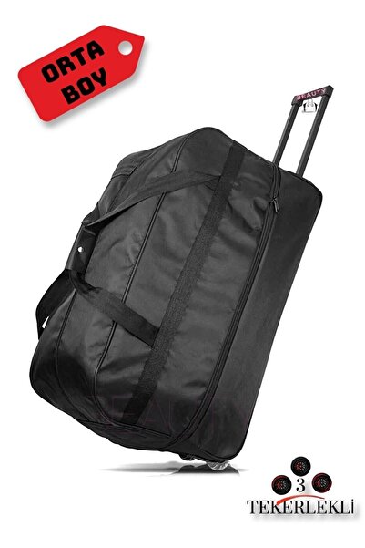 Nas Beauty 3 Tekerlekli Körüklü El Valizi Çanta Orta Boy Siyah