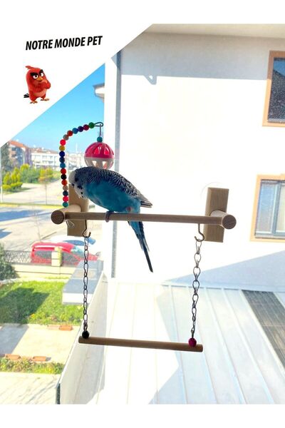 NOTREMONDEPET El Yapımı Ahşap 4 Vantuzlu Oyun Alanı Top Zilli Salıncaklı