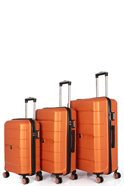 By Hakan Monako tekerlekli kırılmaz valiz 3'lü set bavul PORTAKAL