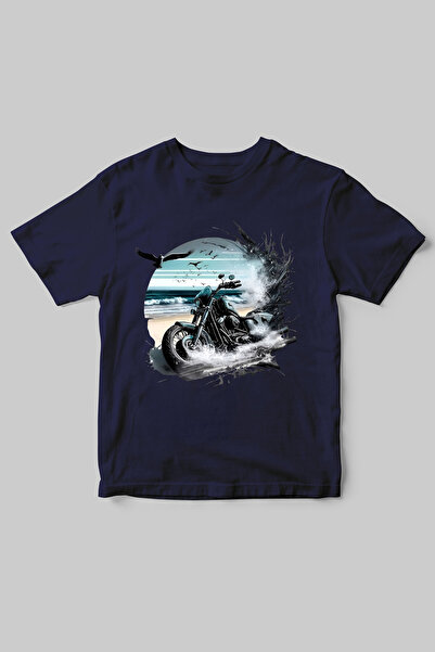 WİDİ Chopper Biker Tema - Marine Štampano 100% pamuk Regular Fit okrugla krag...