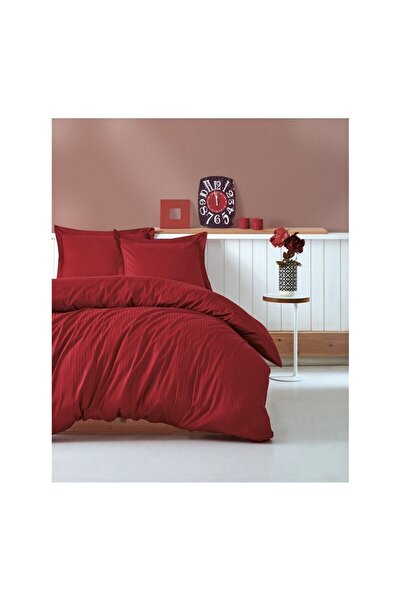 Cotton Box Elegant Stripe Saten Çift Kişilik Nevresim Takımı Bordo
