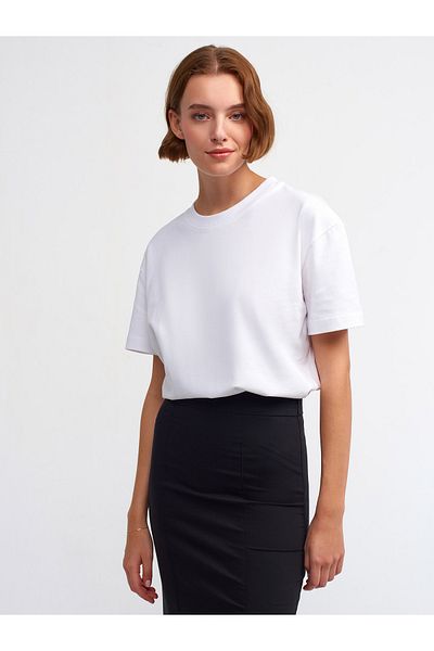 Dilvin 30312 Διακοσμητικό Tshirt με λαιμόκοψη-Λευκό