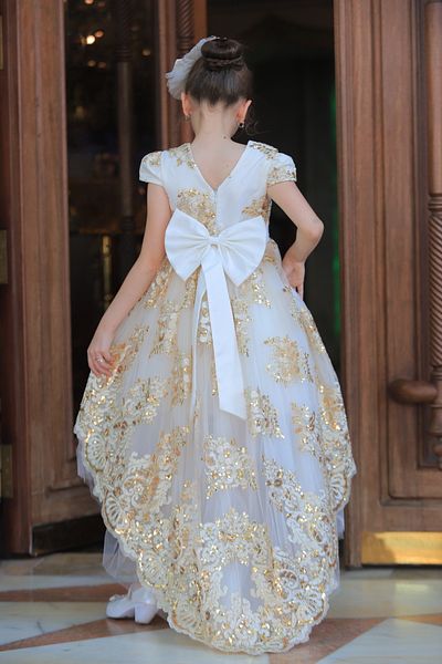 MİSS RAİN Short Long BacK Gold Embroidered Girl's Caftan Evening Dress with Accessory Gift