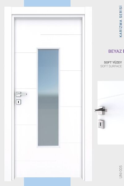 ALO KAPI MELAMİN KARİZMA BEŞ CAMLI ODA KAPISI, BEYAZ, 76/204/18-27 CM