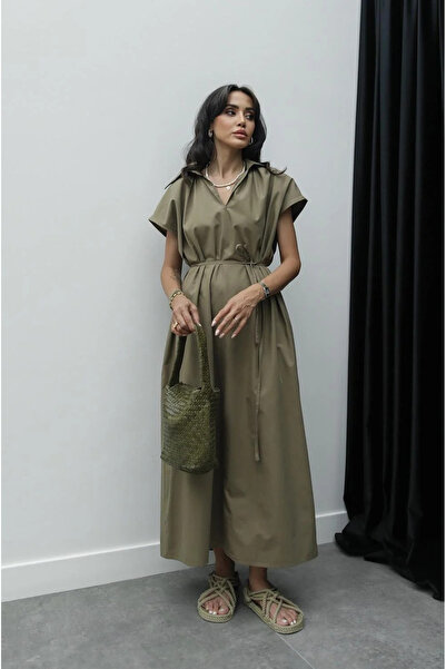 My Blog Φαρδύ γιακά Χακί Oversize Φόρεμα