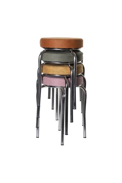 ekipmetal Çok Renkli Kumaş 4'lü Mutfak Balkon Taburesi