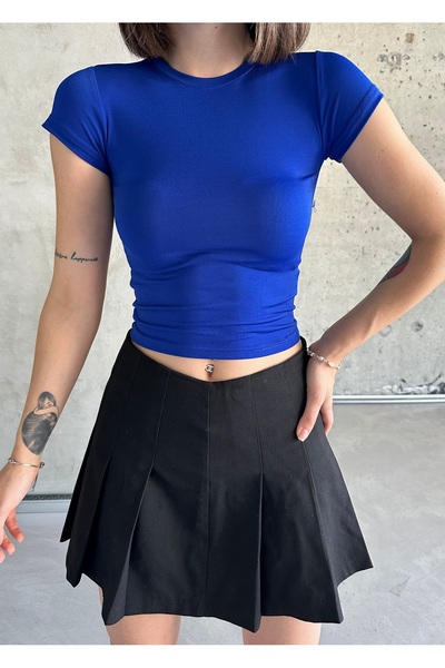 Swet Shop Jeans طاقم الرقبة ساكس الأزرق المرأة الأساسية تي شيرت