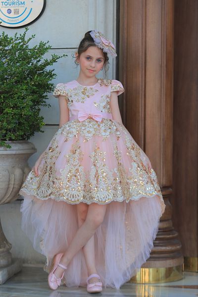 MİSS RAİN Short Long BacK Gold Embroidered Girl's Caftan Evening Dress with Accessory Gift