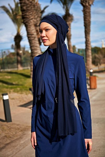Marina B2402 Model Practical Navy Blue Tulle Shawl Bonnet