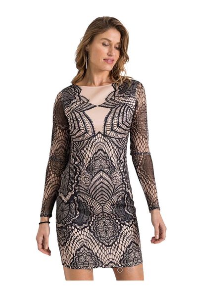MAMAYAGA Women's Lace Detail Ecru Stylish Evening Dress