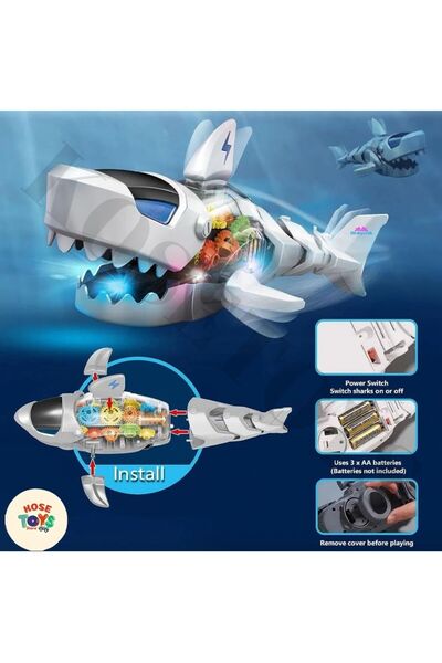 kosetoys Renkli Sesli Işıklı Haraketli Köpek Balığı -Şeffaf Gövde- Sök-tak