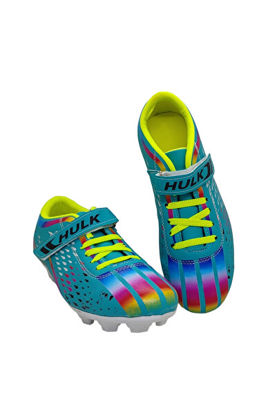Hulk 129 Filet Cırtlı Çocuk Futbol Krampon Turkuaz_Neon Yeşil