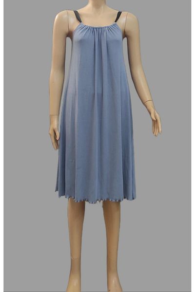charango Rochie de pijama midi din bumbac, cu cusături ornamentale, cu panglică albastră - Mărimea hainelor de acasă