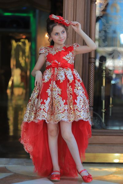 MİSS RAİN Short Long BacK Gold Embroidered Girl's Caftan Evening Dress with Accessory Gift