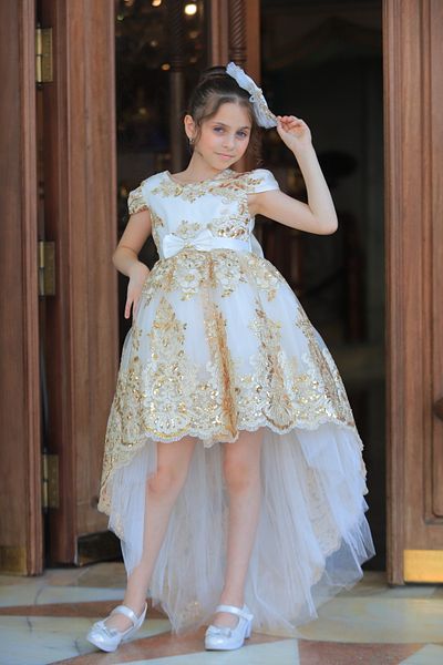 MİSS RAİN Short Long BacK Gold Embroidered Girl's Caftan Evening Dress with Accessory Gift