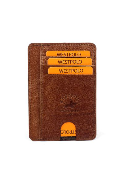 deri,se club Μίνι θήκη για κάρτες από γνήσιο δέρμα West Polo Tan Colored - Crazy Vertical
