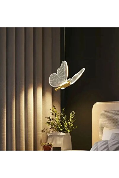 burenze Modern Sarkıt Tekli Led Avize Kelebek Avize Butterfly Gold Sarı