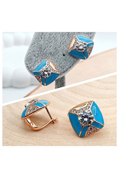 RAHSHINE Turkuaz Mineli Taşlı Xuping Küpe Rosegold | Damgalı Xuping Küpe