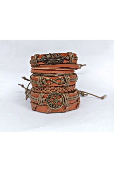 BSN Takı سوار من الجلد الطبيعي باللون البني - شجرة الحياة، ورقة إنفينيتي، شكل...