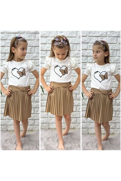 MFS Children's Set - Faux Leather, Top Fitielli Kumash, Pleated Skirt