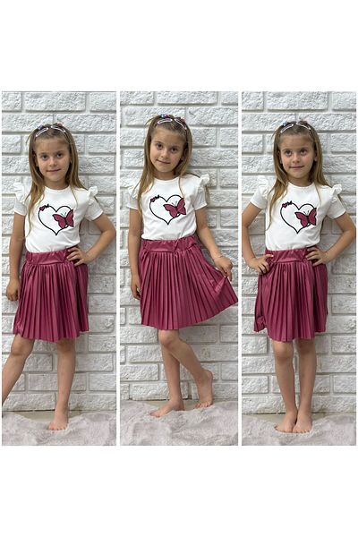 MFS Children's Set - Faux Leather, Top Fitielli Kumash, Pleated Skirt