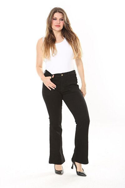 Şans Džíny velké velikosti s vysokým pasem a širokými nohavicemi z lycry - černé 65N38029