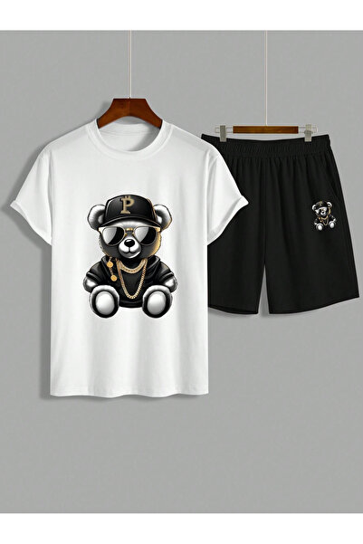 Mella&Co Чоловічий комплект з футболки та шортів - з принтом, горловина - крючком