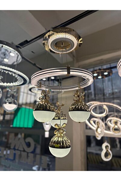 Avize KROM 4'Lü Sarkıt Üç Renk Kristal Taşlı