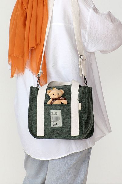 Bestenur Khaki Canvas Bag 998 - With Teddy Bear