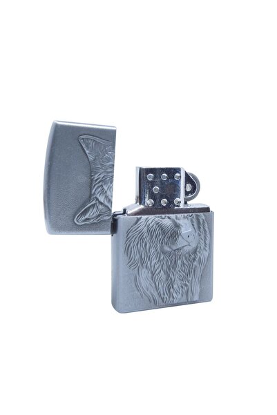 hiçdurmaal Kabartmalı Kurt Başı Görselli Eskitme Gümüş Renkli Metal Gazlı Çakmak 1 Adet