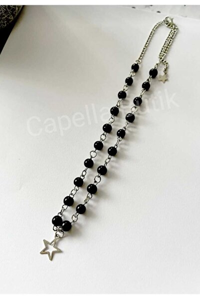 Capella Star Fairycore Necklace with Black Pearls