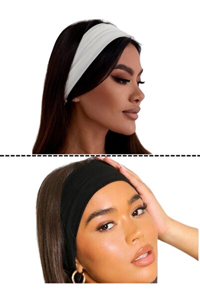 Brassito ربطة شعر قطنية للنساء مكونة من قطعتين - أبيض وأسود، بسيطة وأنيقة