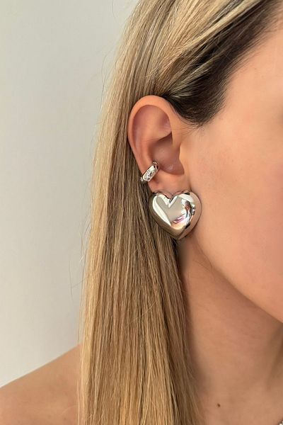 Lavian Accessories Silver Color Embossed Amour Heart Earrings